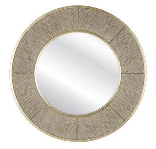 JF round rattan mirror with golden trim 40''R