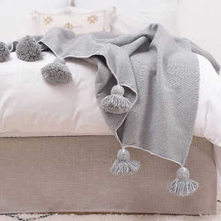 PomPom Throw Blanket Plaid Tassel, Caramel 2