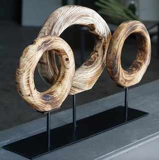 Wood Ring Sculpture, x3 on stand