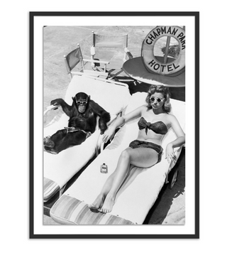 30x40 Woman Sunbathing with Chimpanzee