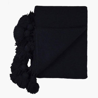 PomPom Throw Blanket Plaid Tassel, Cream With Caramel PomPom