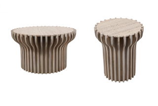 Greno Wood and Travertine Table