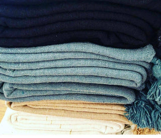 PomPom Throw Blanket Plaid Tassel, Caramel