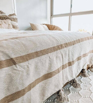 PomPom Throw Blanket Plaid Tassel, Off-White