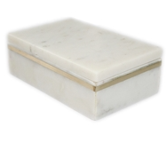 Small White Marble Box with Brass Inlay