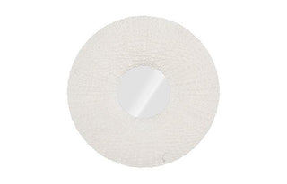 44" Round White Stone Mirror