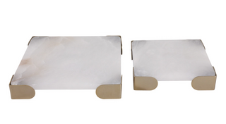 Alabaster and Metal White Tray