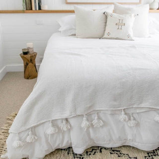 PomPom Throw Blanket Plaid Tassel, Caramel