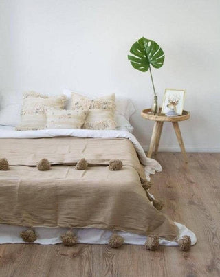 PomPom Throw Blanket Plaid Tassel, Caramel 2