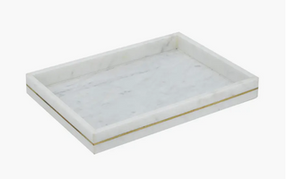 White Marble Tray with Brass Inlay