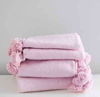 PomPom Throw Blanket Plaid Tassel, Off-White