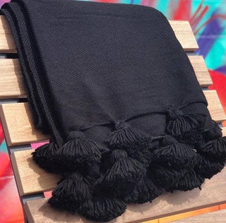 PomPom Throw Blanket Plaid Tassel, Caramel 2