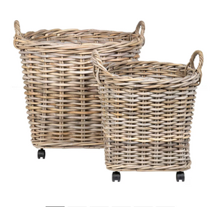 Rattan Storage Basket with Wheels