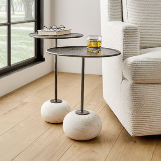 Steel Top Round Marble Base Table