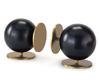 Black Ball with Brass Disc Bookend - Set of 2
