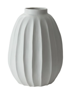 Grooved Ceramic XL Vase, white