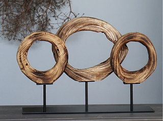 Wood Ring Sculpture, x3 on stand