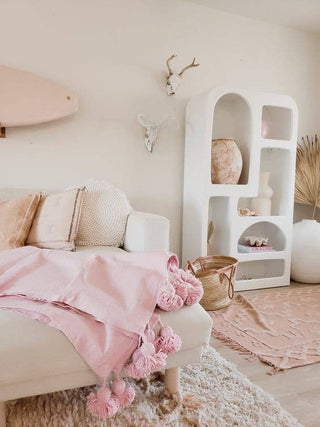 PomPom Throw Blanket Plaid Tassel, Off-White