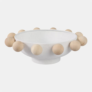 White Bowl with Wooden Knobs